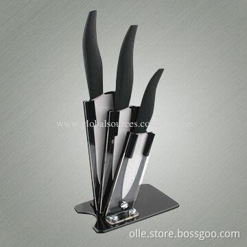Classic Black Handle 3pcs Ceramic Knife Set with Acrylic Block